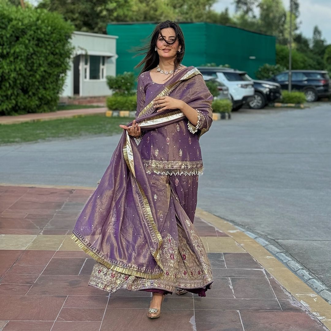 Designer Party Wear Gold Net Embroidered Top, Plazzo & Dupatta Set | Premium Wedding & Festive Outfit