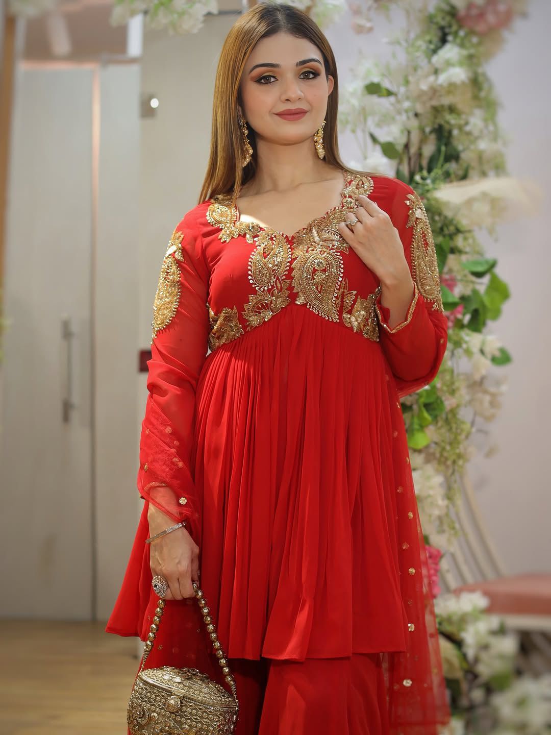✨ Karvachauth Special Red Georgette Plazzo Suit Set with Dupatta |