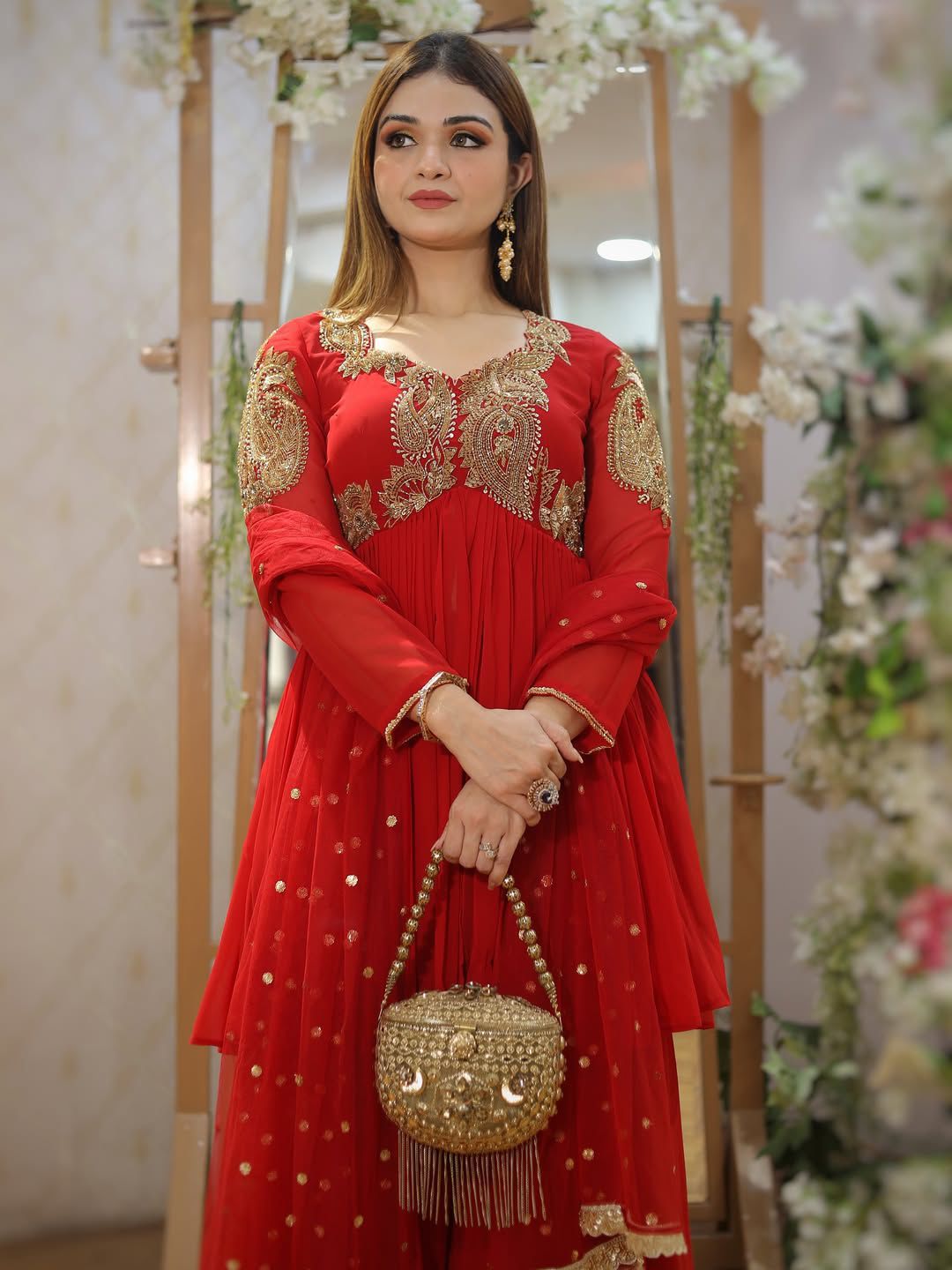 ✨ Karvachauth Special Red Georgette Plazzo Suit Set with Dupatta |
