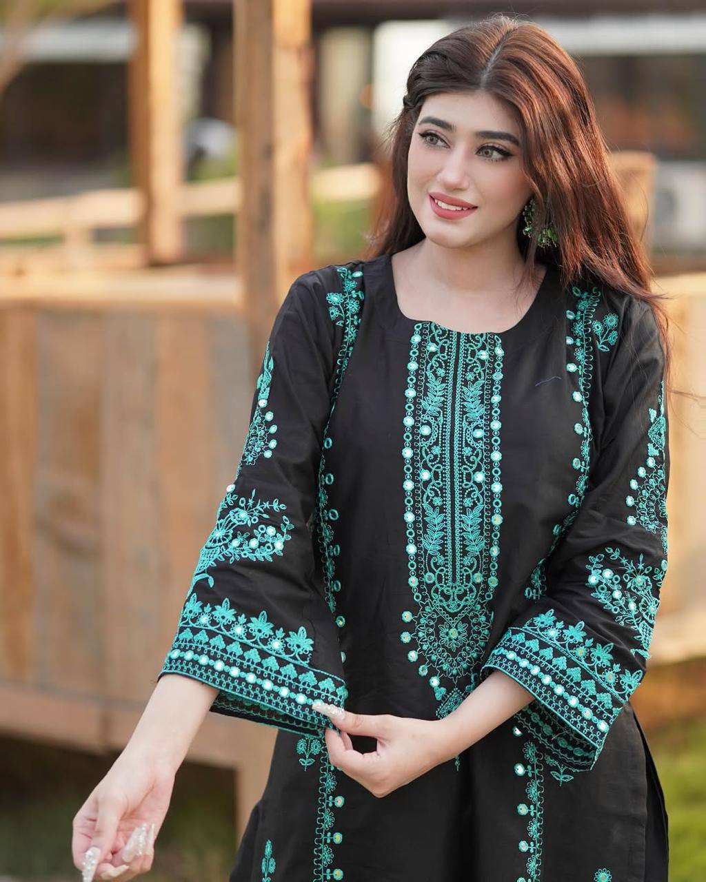 Exclusive Black Roman Silk Palazzo Set with Embroidery & Mirror Work – 3 Piece Suit with Dupatta✨