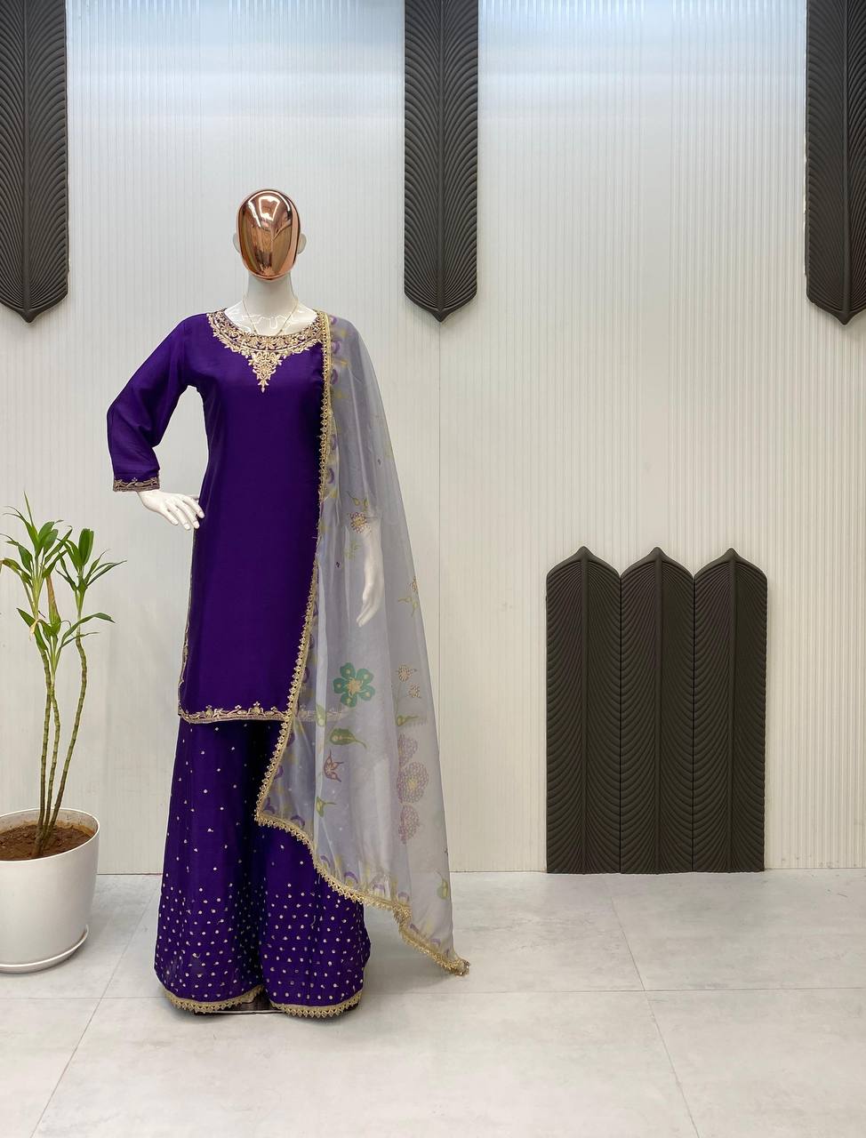 ✨ Exclusive Chinon 3-Piece Plazzo Set with Dupatta | Sequins Embroidery | Premium Quality ✨