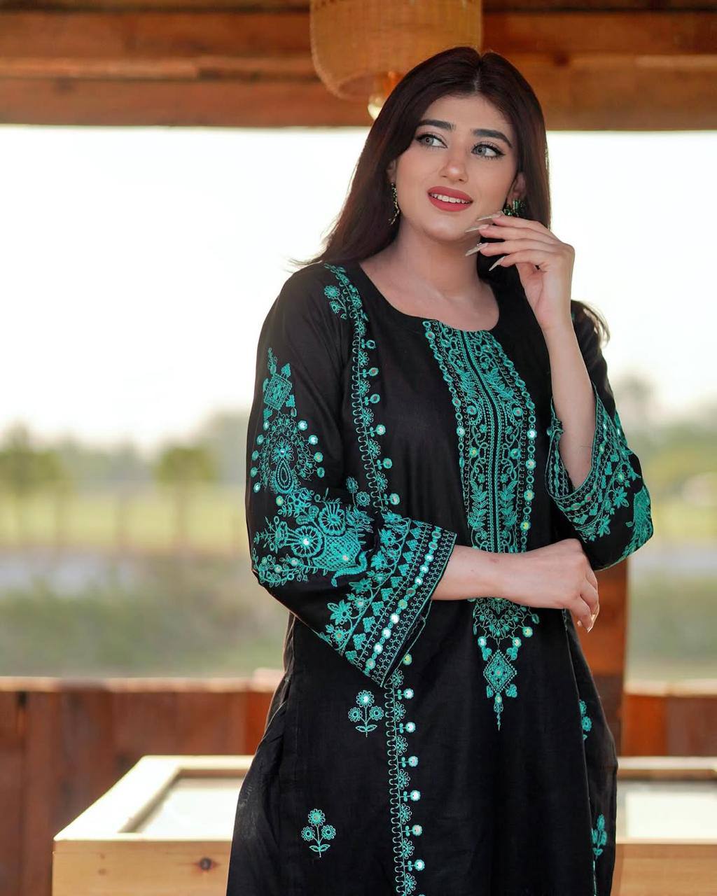 Exclusive Black Roman Silk Palazzo Set with Embroidery & Mirror Work – 3 Piece Suit with Dupatta✨
