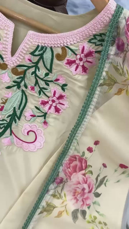 Premium Designer Party Wear Crepe Top & Farshi Palazzo Set with Printed Dupatta