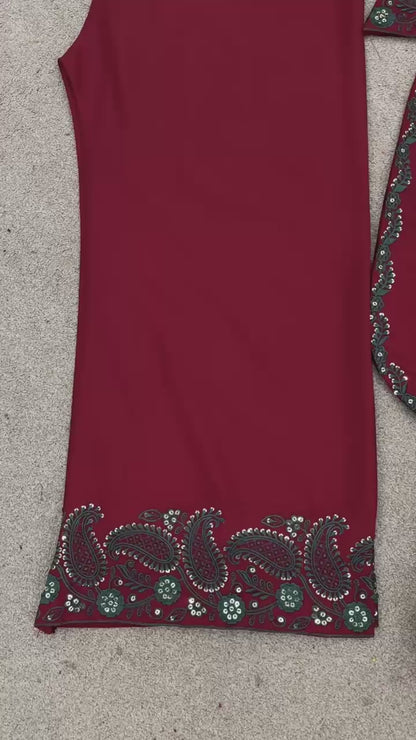 Premium French Crepe Silk Embroidered Suit Set