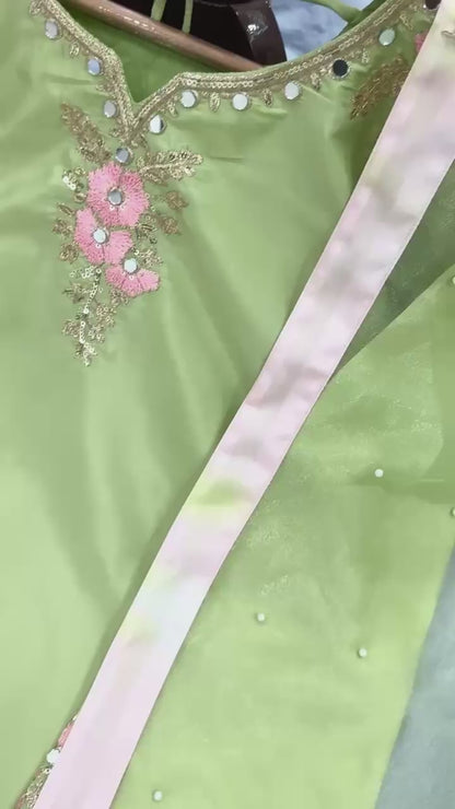 Designer Natural Crepe Top & Farshi Palazzo Set with Dupatta