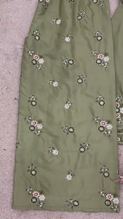 Designer French Crepe Silk Embroidered Sharara Set
