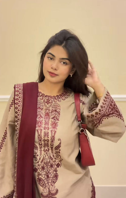 Faux Georgette Embroidered Kurti Farshi Dupatta Set