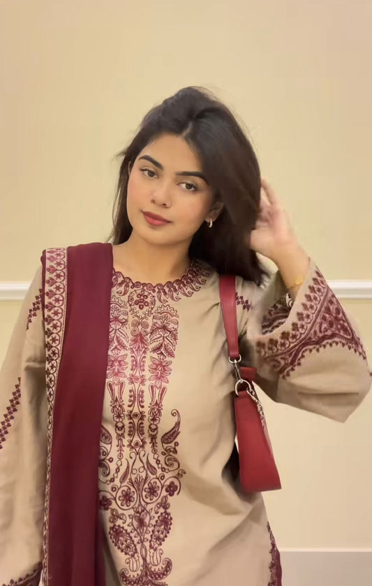 Faux Georgette Embroidered Kurti Farshi Dupatta Set