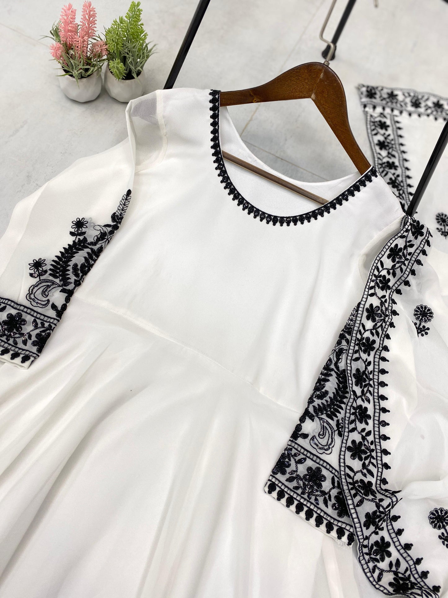 Designer Embroidered Georgette Gown with Dupatta