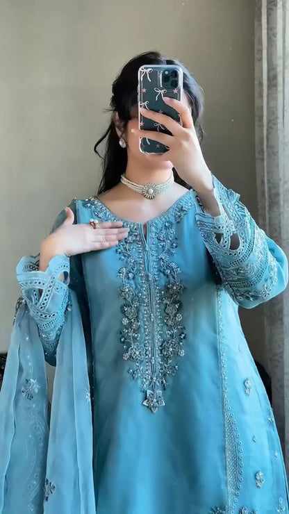✨ Premium Designer Georgette Suit Set with Pant & Embroidered Dupatta ✨