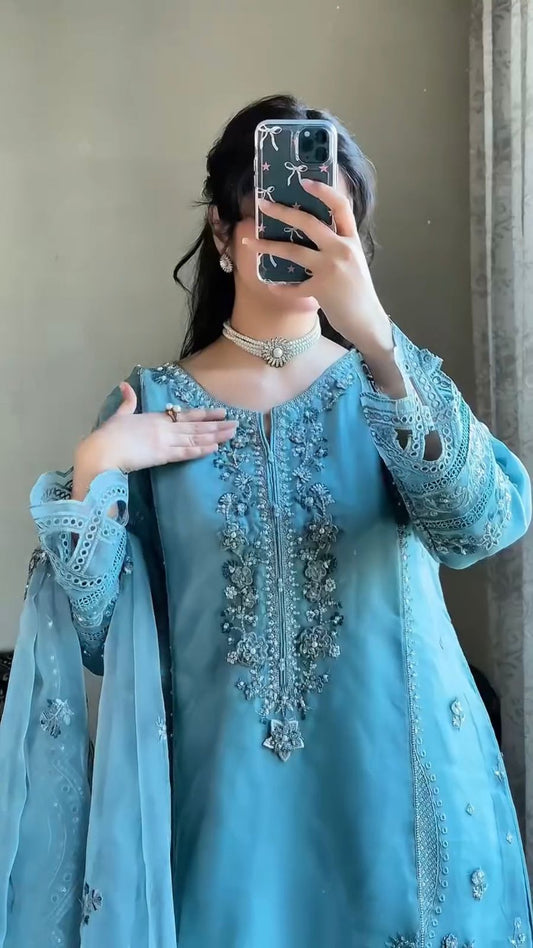 ✨ Premium Designer Georgette Suit Set with Pant & Embroidered Dupatta ✨