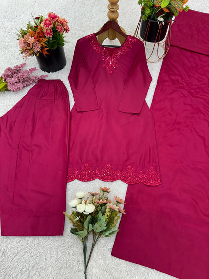 Premium Crepe Silk Embroidered Kurti Set