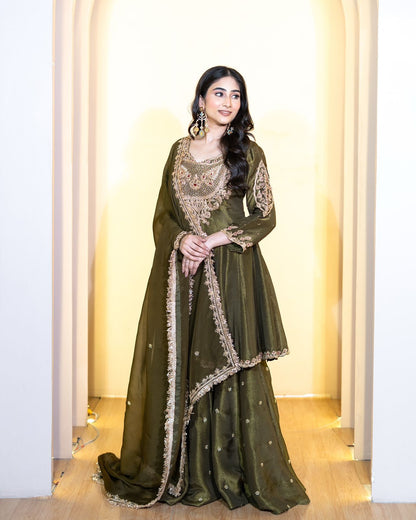 Heavy Simar  Silk Top-Sharara & Dupatta Set