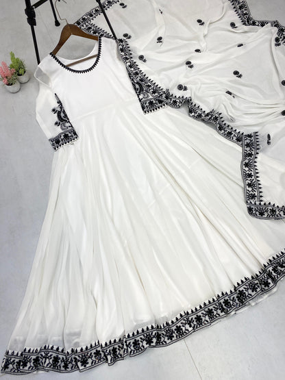 Designer Embroidered Georgette Gown with Dupatta