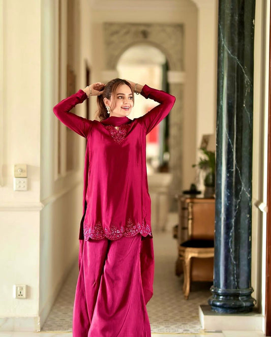 Premium Crepe Silk Embroidered Kurti Set