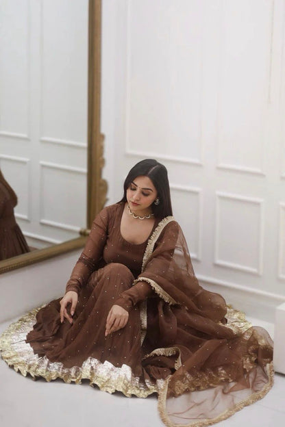 Designer Moti Work Gown Set with Dupatta – Ready to Wear