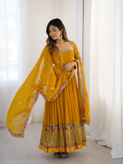 Heavy Designer Party Wear Gown Set – Embroidered Georgette