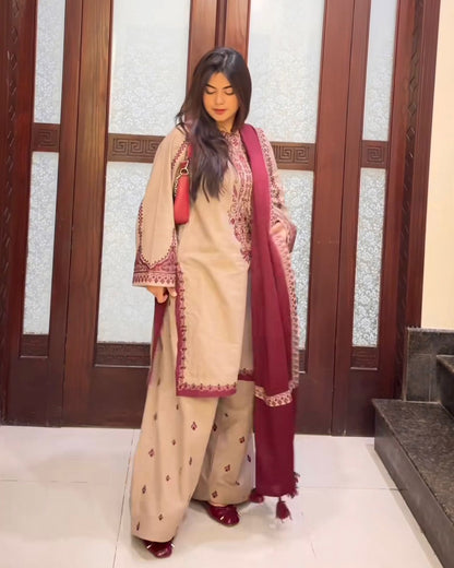Faux Georgette Embroidered Kurti Farshi Dupatta Set