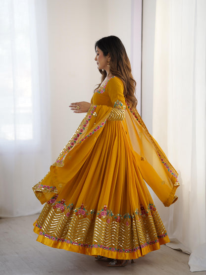 Heavy Designer Party Wear Gown Set – Embroidered Georgette