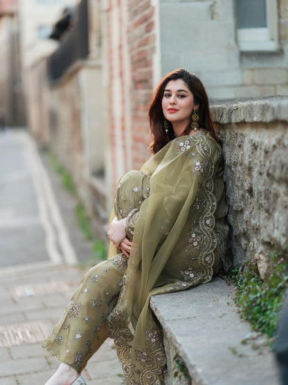 Designer French Crepe Silk Embroidered Sharara Set