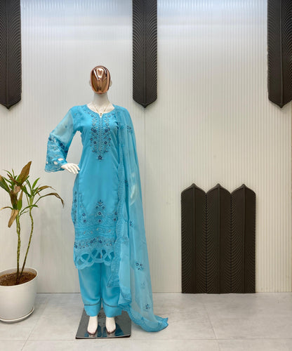✨ Premium Designer Georgette Suit Set with Pant & Embroidered Dupatta ✨