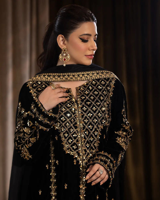 Designer Velvet Embroidered Party Wear Set – Ready to Wear