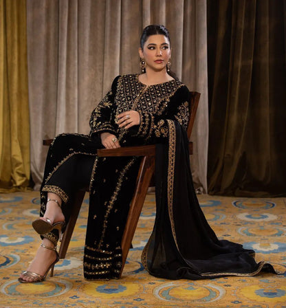 Designer Velvet Embroidered Party Wear Set – Ready to Wear