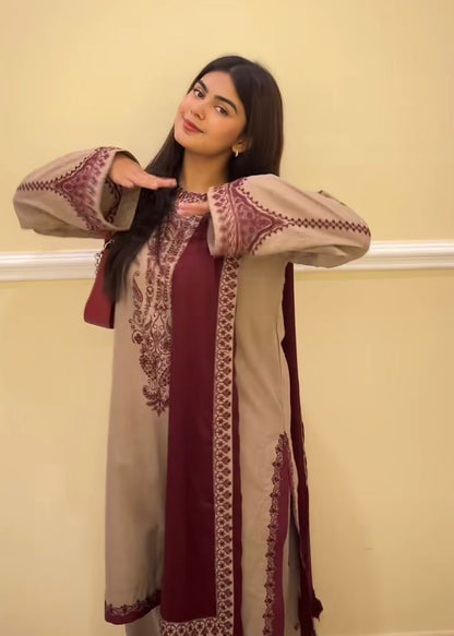 Faux Georgette Embroidered Kurti Farshi Dupatta Set