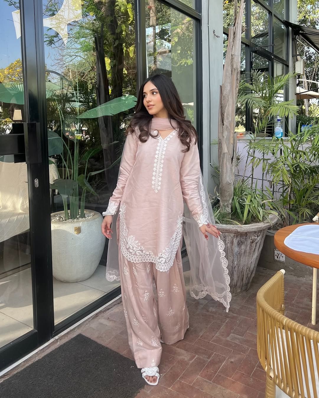 Roman Silk Embroidered Top-Farshi Salwar Set