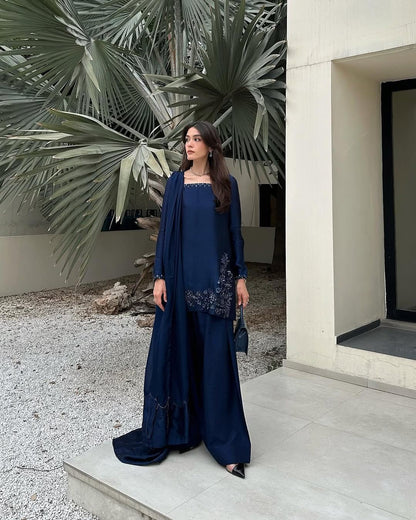 Natural Crepe Silk Embroidered Suit Set – Ready to Wear
