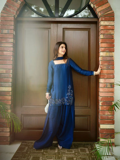 Natural Crepe Silk Embroidered Suit Set – Ready to Wear