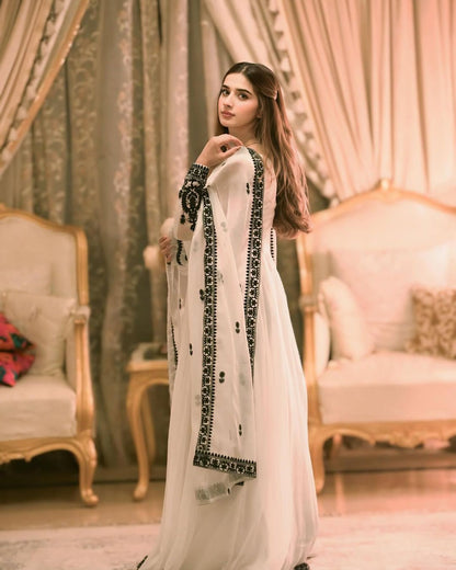 Designer Embroidered Georgette Gown with Dupatta