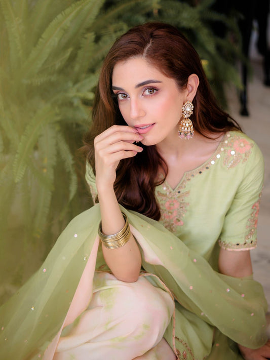 Designer Natural Crepe Top & Farshi Palazzo Set with Dupatta