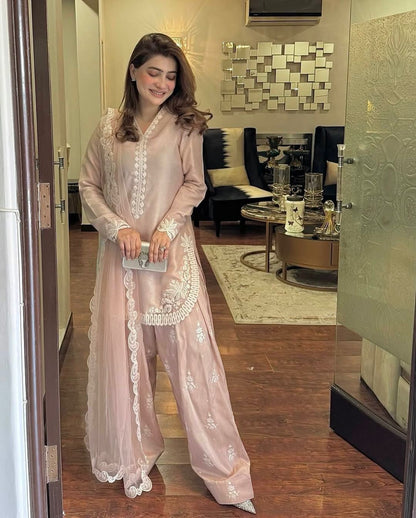 Roman Silk Embroidered Top-Farshi Salwar Set