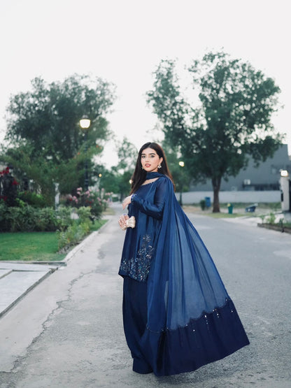 Natural Crepe Silk Embroidered Suit Set – Ready to Wear