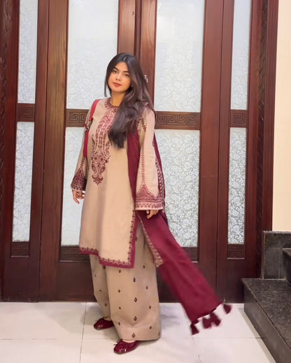 Faux Georgette Embroidered Kurti Farshi Dupatta Set
