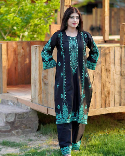 Exclusive Black Roman Silk Palazzo Set with Embroidery & Mirror Work – 3 Piece Suit with Dupatta✨
