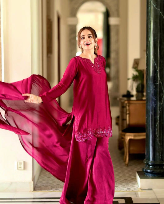 Premium Crepe Silk Embroidered Kurti Set
