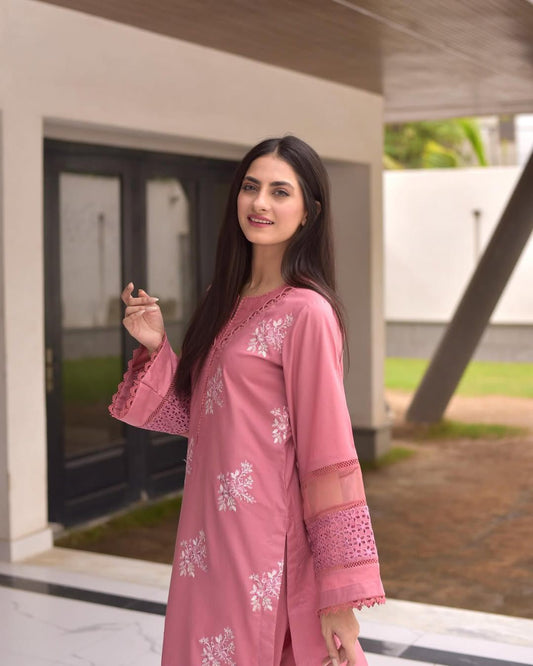 Designer Roman Silk Suit with Silver Chiffon Dupatta