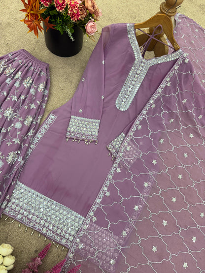 Elegant Embroidered Fox Georgette Kurti Plazzo & Dupatta Set
