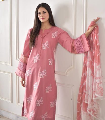 Designer Roman Silk Suit with Silver Chiffon Dupatta