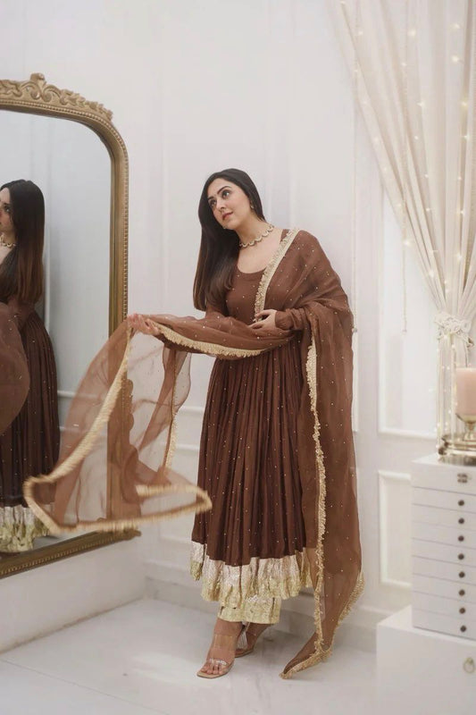 Designer Moti Work Gown Set with Dupatta – Ready to Wear
