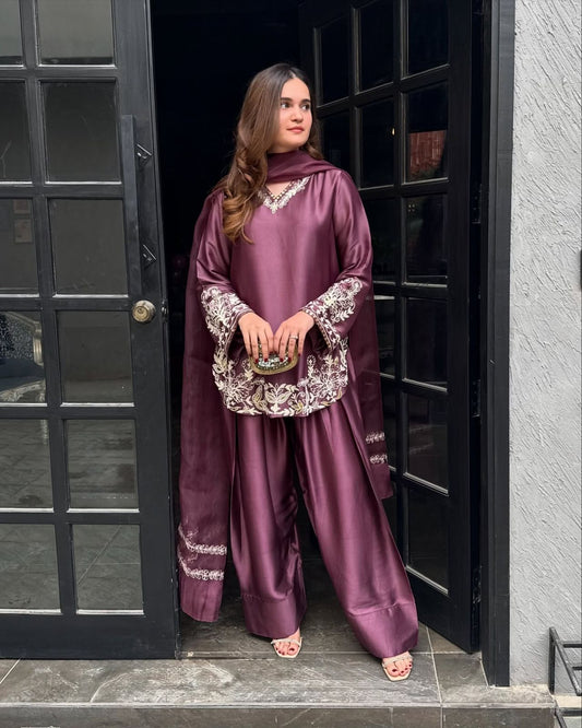 Premium Crepe Silk Embroidered Set