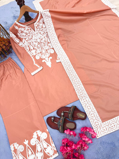 Designer Dull Satin Silk Palazzo Suit Set