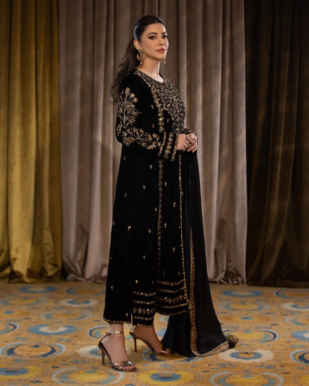Designer Velvet Embroidered Party Wear Set – Ready to Wear