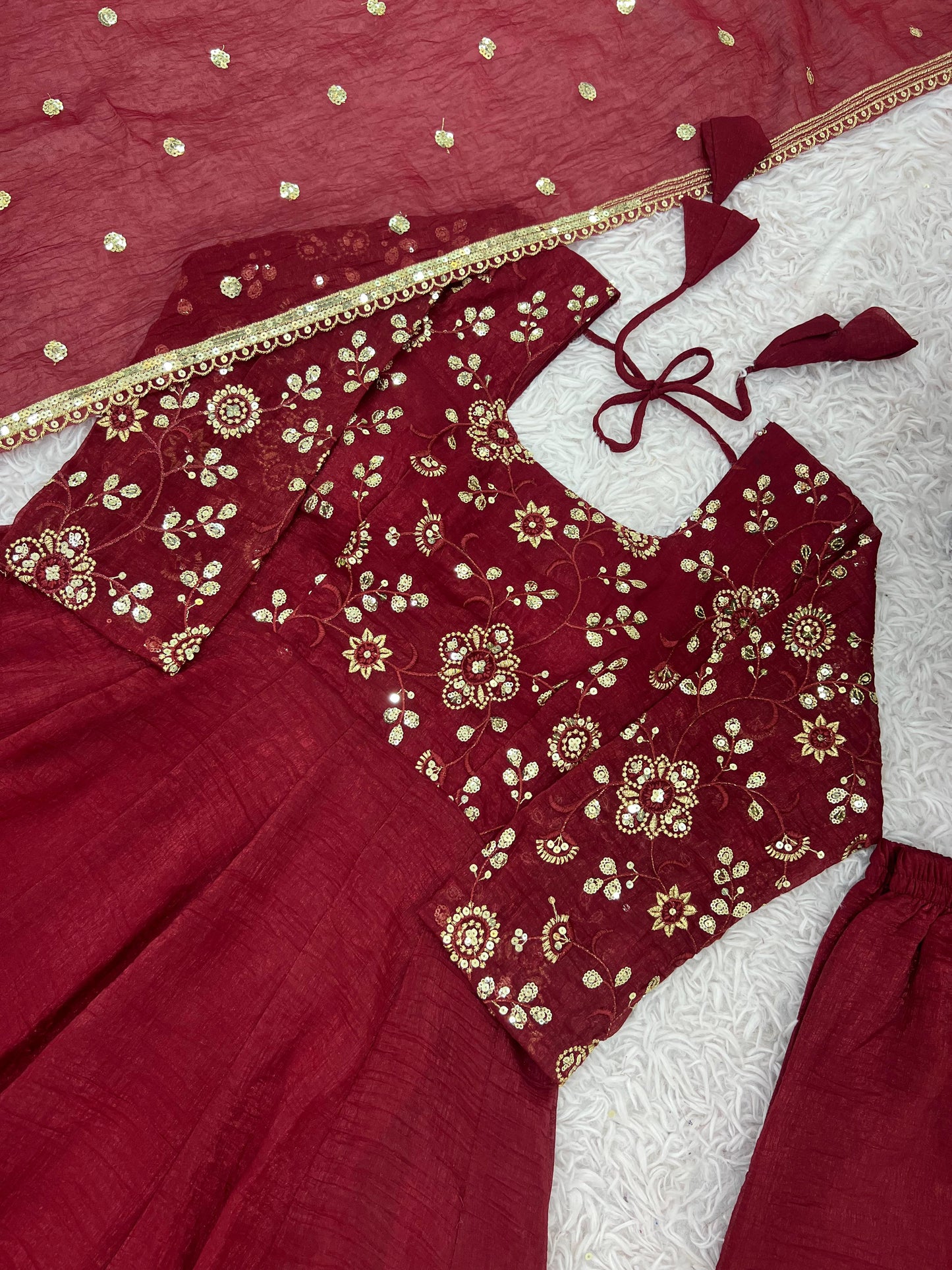Elegant Crunchy Silk Gown Set with Dupatta