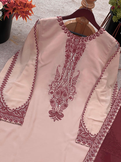 Faux Georgette Embroidered Kurti Farshi Dupatta Set