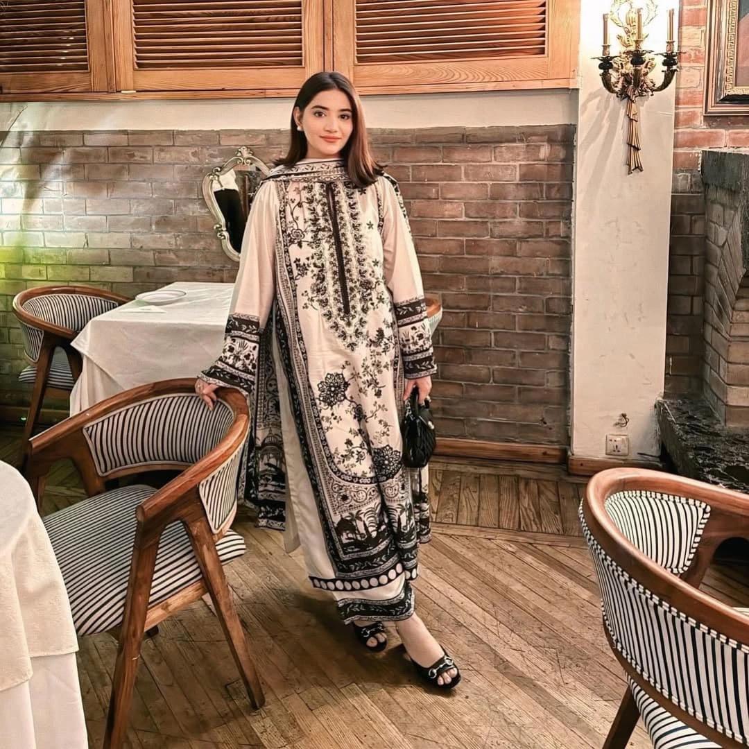 Printed Pure Malai Satin 3-Piece Co-Ord Set with Dupatta