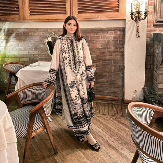 Printed Pure Malai Satin 3-Piece Co-Ord Set with Dupatta