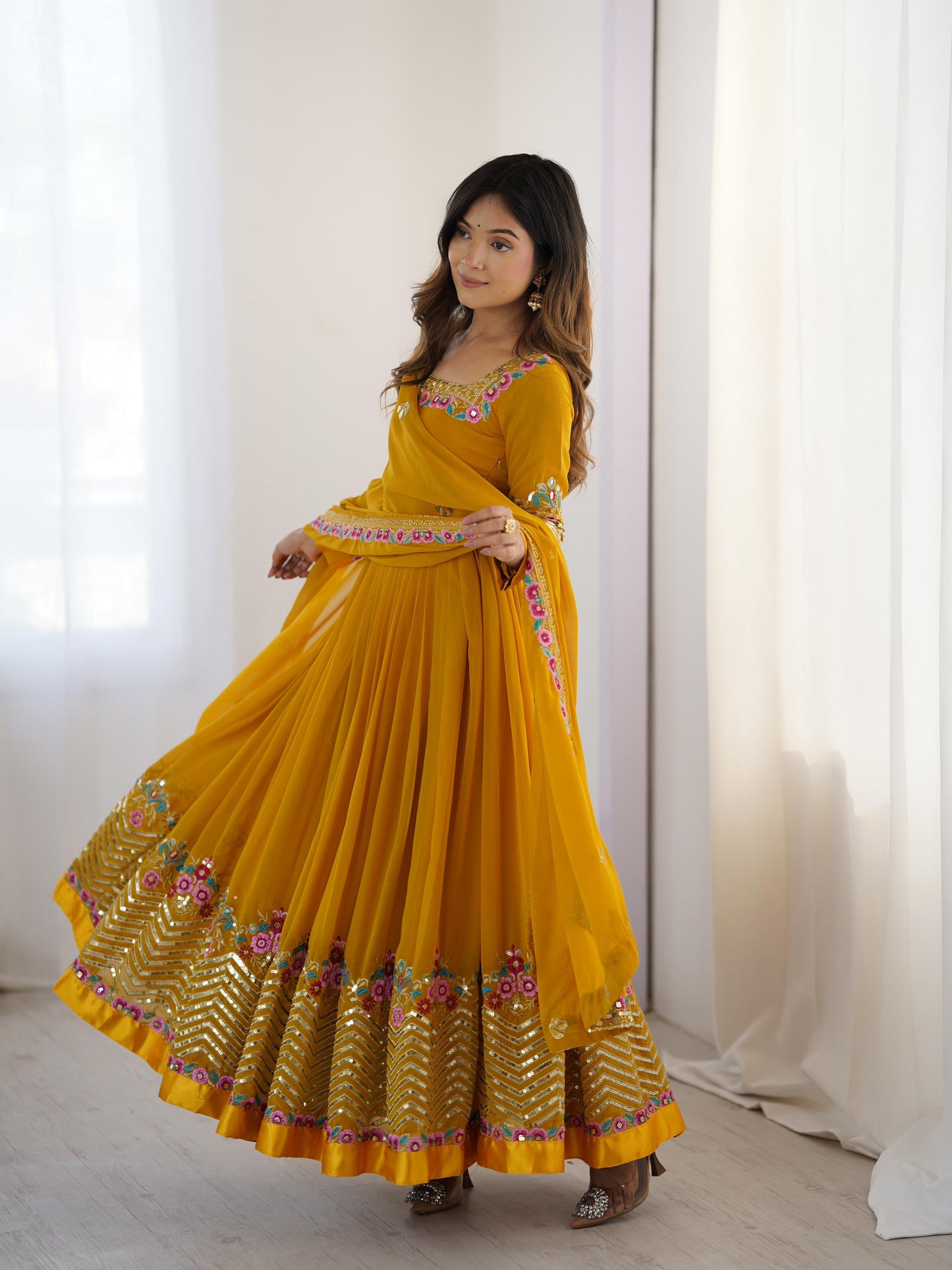 Heavy Designer Party Wear Gown Set – Embroidered Georgette